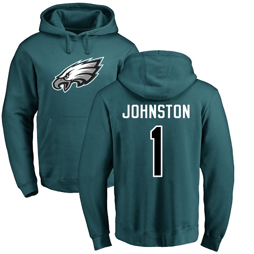 Men Philadelphia Eagles #1 Cameron Johnston Green Name and Number Logo NFL Pullover Hoodie Sweatshirts->nfl t-shirts->Sports Accessory